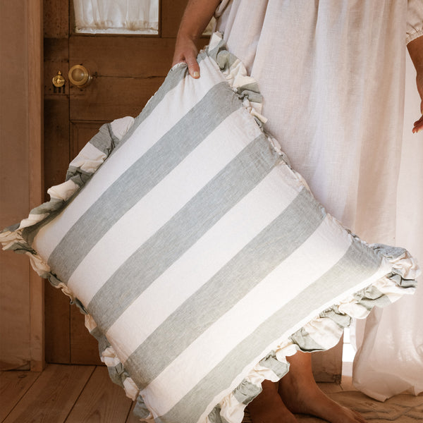 Bold Stripe Green Linen Cushion 60x60cm