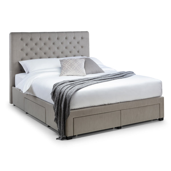 Halmstad King Size Buttoned Fabric Bed with Storage - Grey